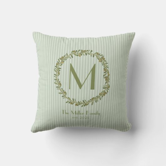 Personalized Olive Wreath Monogram Double-Sided  クッション (裏面)
