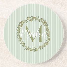 Personalized Olive Wreath Monogram Sandstone Coast コースター
