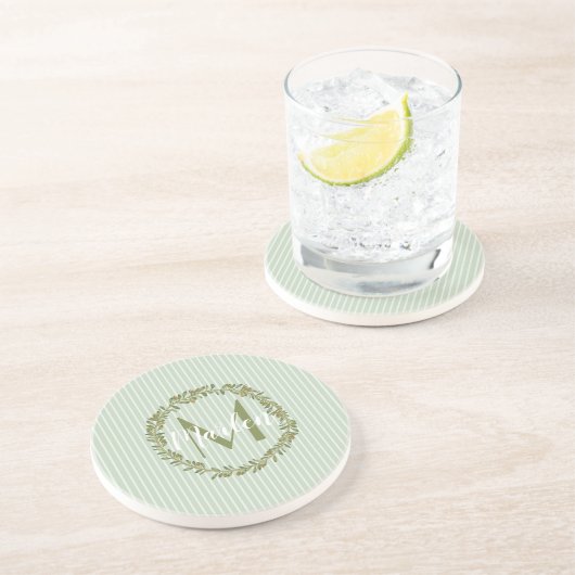 Personalized Olive Wreath Monogram Sandstone Coast コースター (側面)