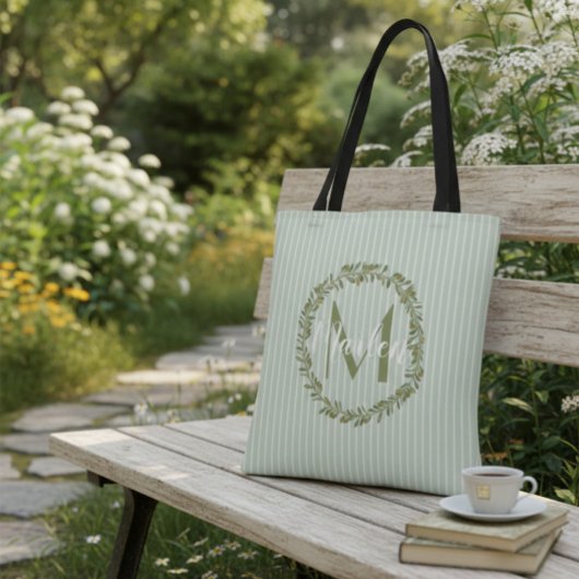 Personalized Olive Wreath Monogram Tote Bag トートバッグ