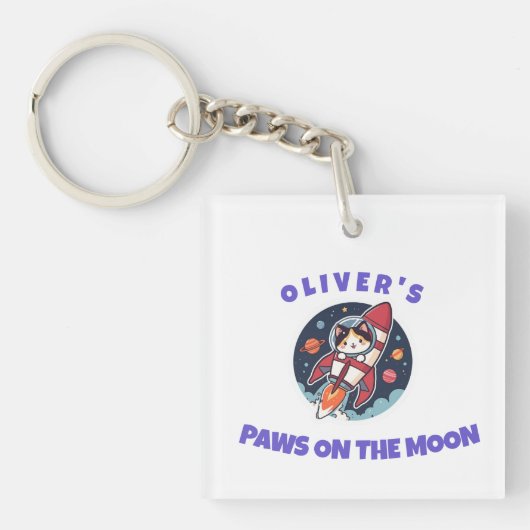 Personalized Oliver's Rocket Cat Keychain キーホルダー (正面)