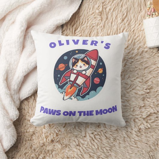 Personalized Oliver's Rocket Cat Throw Pillow クッション (ブランケット)