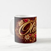 Personalized Olivia Mug Pink Hearts Gold Romantic  コーヒーマグカップ (正面左)