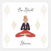 Personalized Om Shanti Yoga Girl スクエアシール (正面)