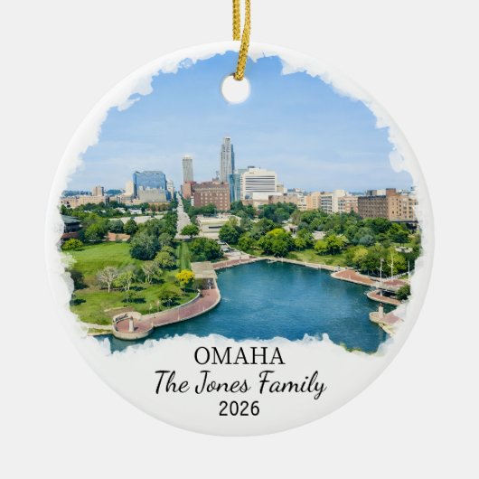 Personalized Omaha Ornament, Custom Nebraska セラミックオーナメント (正面)