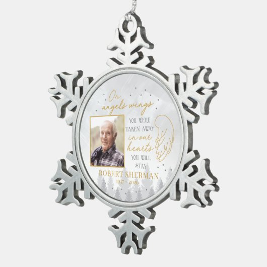 Personalized On Angels Wings Photo Ornament スノーフレークピューターオーナメント (右)