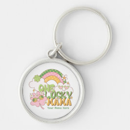 Personalized One Lucky Mama Groovy Rainbow キーホルダー