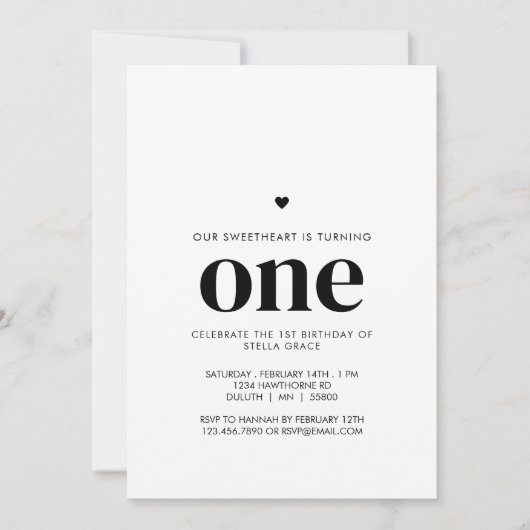 Personalized One Sweetheart First Birthday 招待状 (正面)