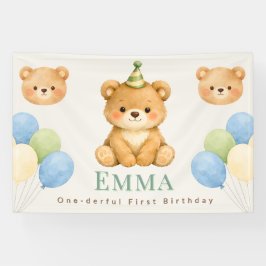 Personalized Onederful Bear First Birthday Banner 横断幕