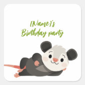 Personalized Opossum Birthday Party スクエアシール (正面)