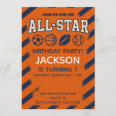 Personalized Orange and Blue Basketball Birthday  招待状 (正面)