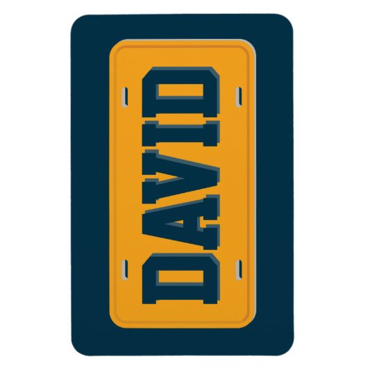 Personalized Orange and Navy Blue License Plate マグネット (縦)