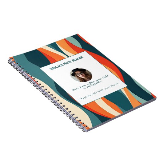 Personalized Orange and Teal Wave Patterned ノートブック (右側)