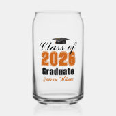 Personalized Orange Black Class of 2026 Graduation ガラス缶 (正面)
