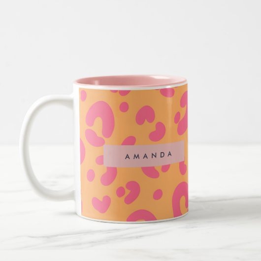 Personalized Orange Bold Pink Leopard Print ツートーンマグカップ (左)