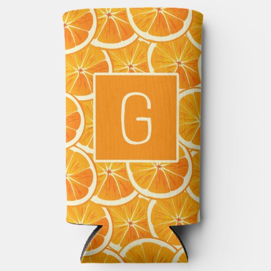 Personalized Orange Citrus Monogram Can Cooler スリム缶クーラー (正面)