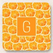 Personalized Orange Citrus Monogram Square Coaster コースター (正面)