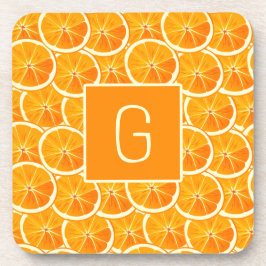 Personalized Orange Citrus Monogram Square Coaster コースター