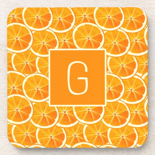 Personalized Orange Citrus Monogram Square Coaster コースター (正面)
