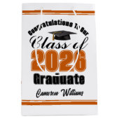Personalized Orange Class of 2026 Graduation ミディアムペーパーバッグ (正面)