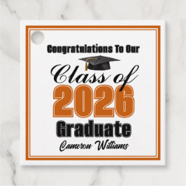 Personalized Orange Class of 2026 Graduation Party フェイバータグ