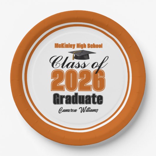 Personalized Orange Class of 2026 Graduation Party ペーパープレート (正面)