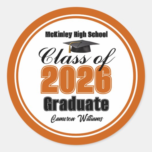 Personalized Orange Class of 2026 Graduation Party ラウンドシール (正面)