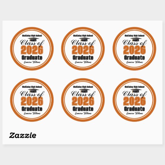 Personalized Orange Class of 2026 Graduation Party ラウンドシール (シート)