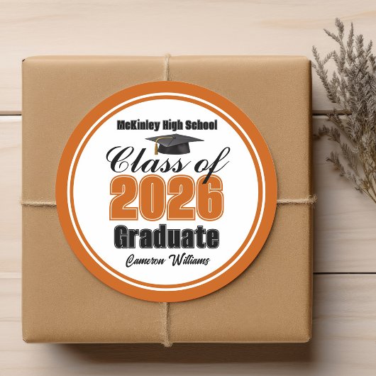 Personalized Orange Class of 2026 Graduation Party ラウンドシール