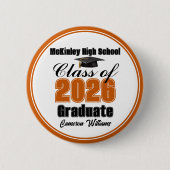 Personalized Orange Class of 2026 Graduation Party 缶バッジ (正面)