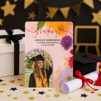 Personalized Orange Nature Floral Graduation Party 招待状