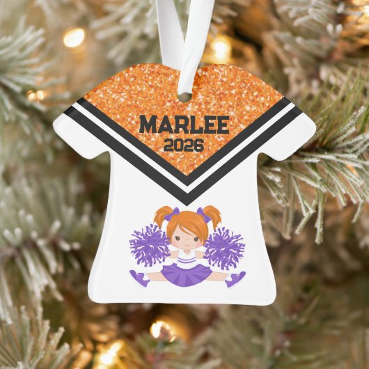 Personalized Orange & Purple Cheer Ornament  オーナメント (ツリー)