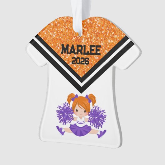 Personalized Orange & Purple Cheer Ornament  オーナメント (正面)