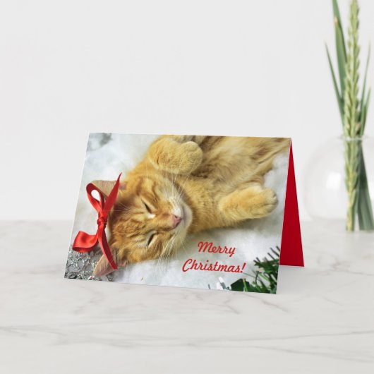 Personalized Orange Tabby Cat Christmas カード (正面)