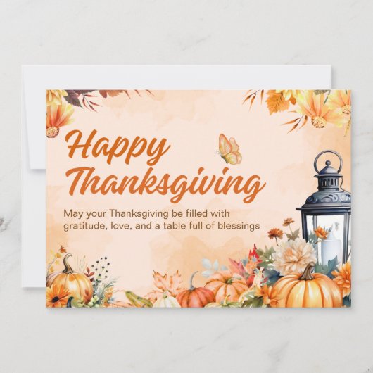 Personalized Orange Watercolor Happy Thanksgiving  シーズンカード (正面)