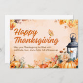 Personalized Orange Watercolor Happy Thanksgiving  シーズンカード (正面/裏面)