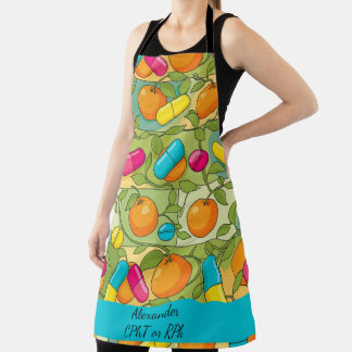 Personalized Oranges Blue Pink Pill Pharmacy Apron エプロン