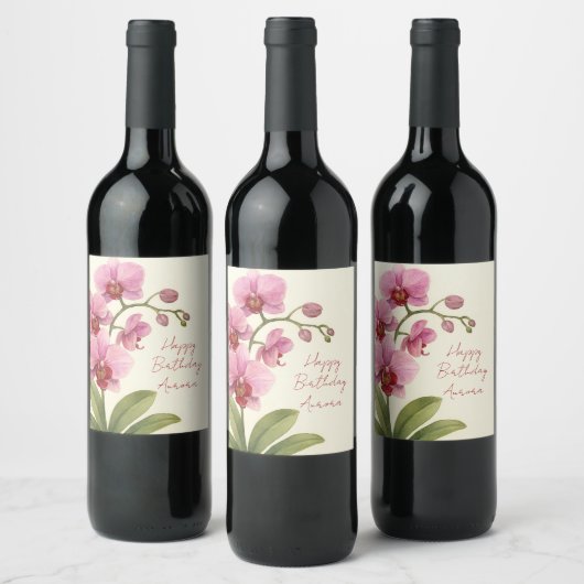 Personalized Orchid Floral Wine Label ワインラベル (ボトル)