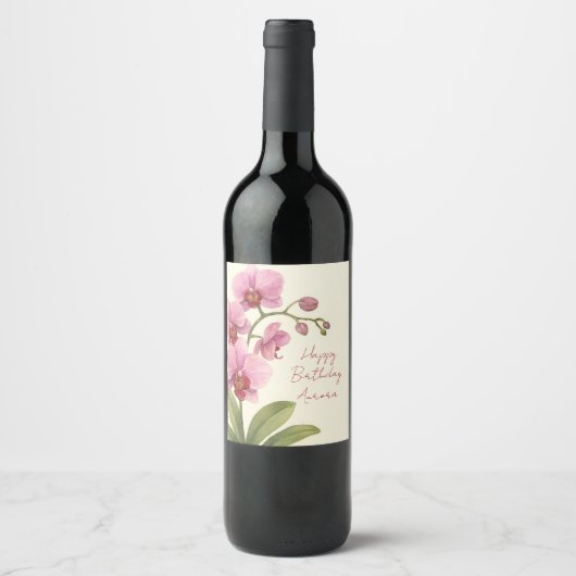 Personalized Orchid Floral Wine Label ワインラベル (正面)
