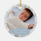Personalized Ornament With Photo On Blue Marble セラミックオーナメント (正面)