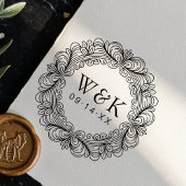 Personalized Ornate Wreath Wedding Monogram & Date ラバースタンプ