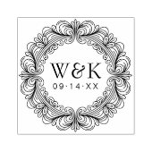 Personalized Ornate Wreath Wedding Monogram & Date ラバースタンプ (インプリント)