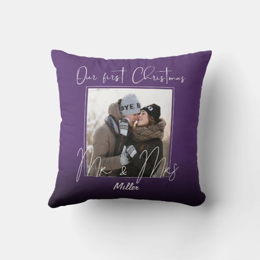 Personalized Our First Christmas as Mr. and Mrs. クッション (裏面)