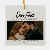Personalized Our First Christmas Engaged セラミックオーナメント (正面)