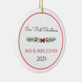 Personalized Our First Christmas Greenery Ornament セラミックオーナメント (右)