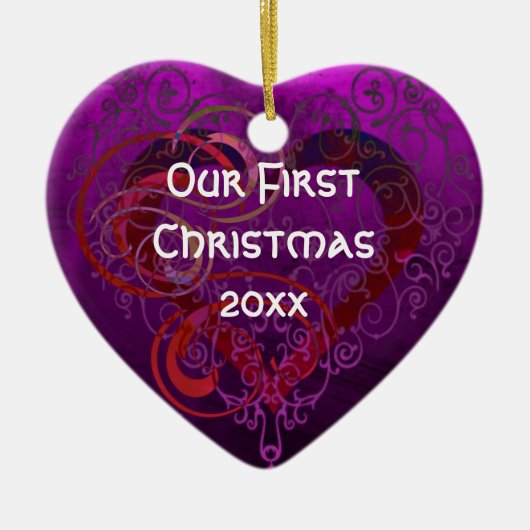 Personalized Our First Christmas Heart Ornament セラミックオーナメント (正面)