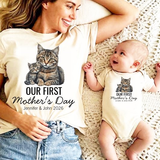 Personalized Our First Mother’s Day Cat  ベビーボディスーツ