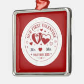 Personalized "Our First Valentine" Mr. & Ms.  メタルオーナメント (左)
