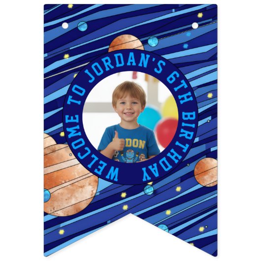 Personalized Outer Space Galaxy Kids Photo バンティングフラッグ (第2の旗)