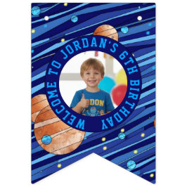 Personalized Outer Space Galaxy Kids Photo バンティングフラッグ